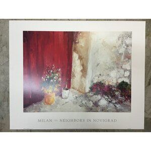 16"x20" Signed Print NEIGHBORS IN NOVIGRAD Texas Impressionist Henrietta Milan